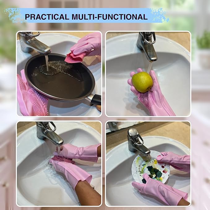 Grooming Gloves for Cats & Dogs - Pet Hair Removal Glove, Silicone Brush for Dog or Cat Washing, Puppy Bath Supplies for Shedding Cleaning Bathing & Massage, Fur Remover Mitt, Shower Shampoo Scrub