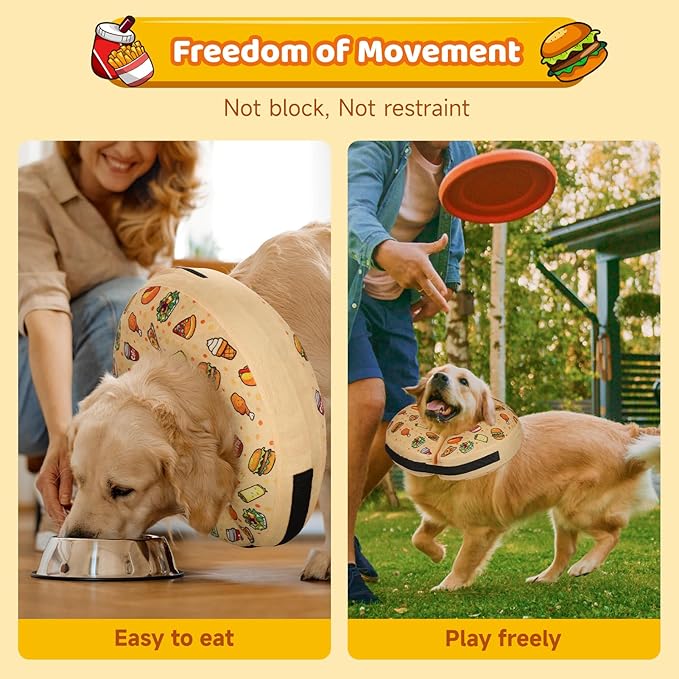 Grand Line Hamburger Inflatable Collar for Dogs and Cats, Soft Protective Recovery Cone After Surgery, Blow up Pet Collar Cone, E-Collar Alternative Does not Block Vision (Large)