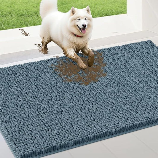 IM HOME Extra Large 60" x 36" Dusty Blue Dog Door Mats for Muddy Paws, Chenille Absorbent Dog Mat, Non Slip Heavy Mud Mat for Dogs, Soft Pet Bed Mat for Entryway, Mud Paws, Inside Floor