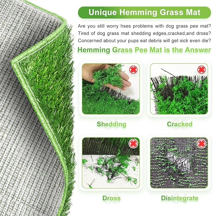 Hompet Dog Grass Pad with Tray Large, 2 Pcs Artificial Grass Training Pads with Pee Baffle Patch Puppy Turf Potty for Indoor and Outdoor Use, Ideal for Small and Medium Dogs (30"×20")