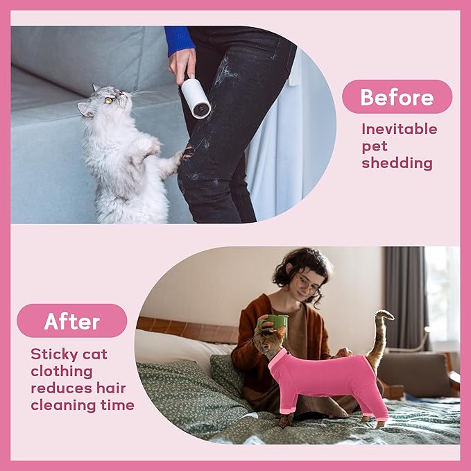 PUMYPOREITY Cat Hair Sticky Shirt – Breathable & Lightweight, Reduces Shedding Fur Pajamas, Prevents Licking Wounds After Surgery, Pink, M