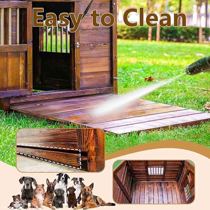 Luxury Dog House Outdoor&Indoor Weatherproof, Wooden Dog House for for Garden Backyard, Natural Pine Wood Pet House Outside, Waterproof Dog Kennel, XL