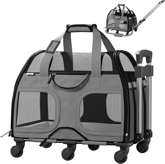 Katziela Pet Carrier - Airline Compliant Dog TSA for Small Dogs and Cats Soft FAA Travel Airplane Luggage (Gray/Black)
