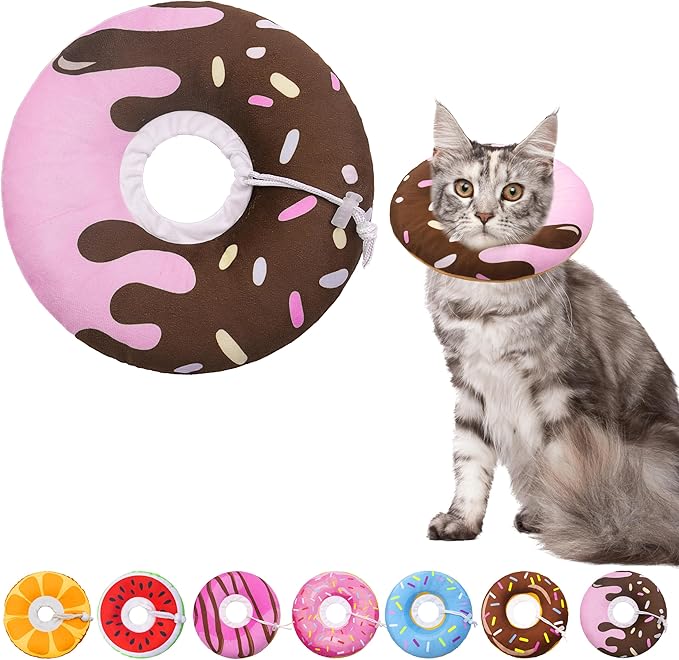 Cat Cone Collar Soft, Adjustable Cat Recovery Collar Kitten Cones to Stop Licking, Cute Donut E Collar After Surgery, Elizabethan Kittens Protective Cones After Spay (Chocolate, Medium)