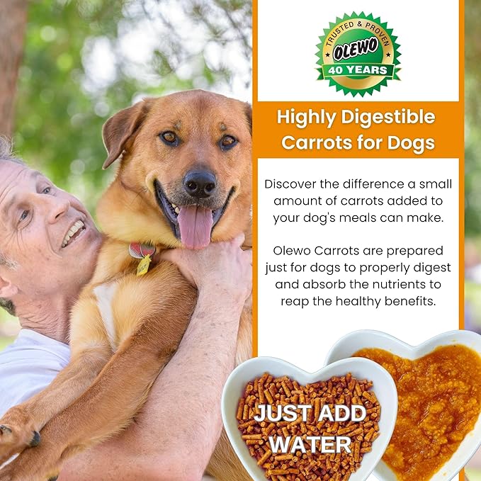 Olewo Original Carrots for Dogs – Fiber for Perfect Poop, Dehydrated Dog Food Toppers for Picky Eaters, Natural Skin & Coat Support, Multivitamin, Probiotics for Digestive & Gut Health, 1 lb