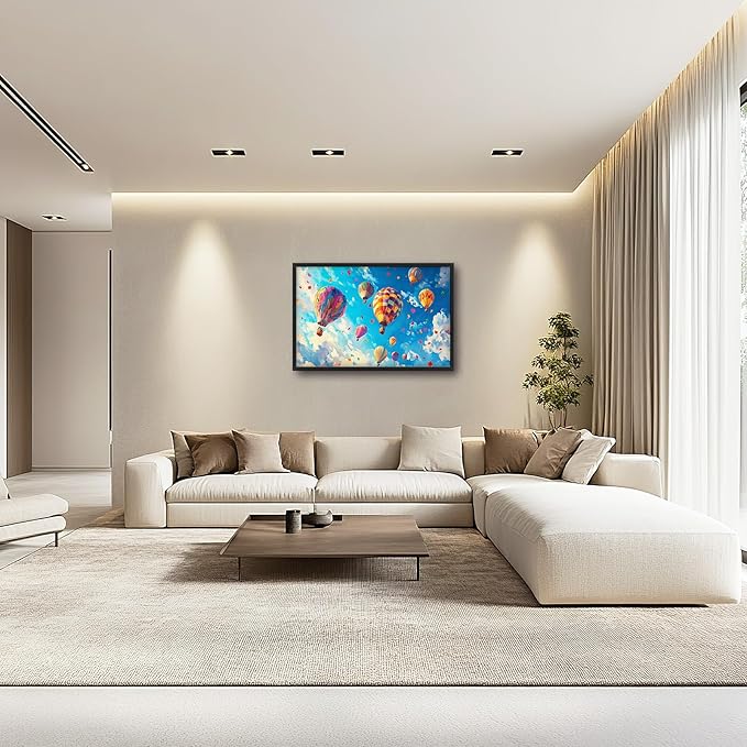 Hot Air Balloon Large Wall Art for Living Room, Framed Oversized Hot Air Balloon Wall Decor Colorful Sky Canvas Painting Modern Artwork for Living Room Bedroom Office Dinging Room 36"x24"