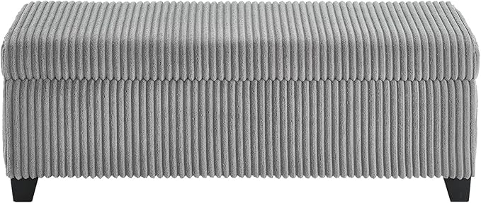 48" Ottoman with Storage, Corduroy Storage Ottoman Bench for Bedroom, End of Bed Bench with Safety Hinge for Living Room, Bedroom, Entryway, Grey