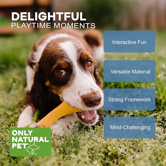 Only Natural Pet Rubber Boredom Buster Treat Stuffer Dog Toys - Interactive Stuffable Feeder Dispenser Fillable Durable Play Puppy Medium Large XS Chew Pup Hide Holder Easy Refill -BobbleBone/Yellow