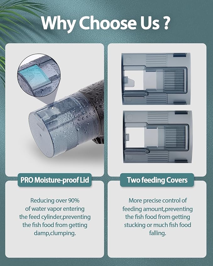 Automatic Fish Feeder Dispenser for Aquarium: 200ml Large Capacity Auto Feeders for Small Tank Turtle Betta Koi - Battery Food Feeding Timer for Flakes Pellet Vacation Weekend Day