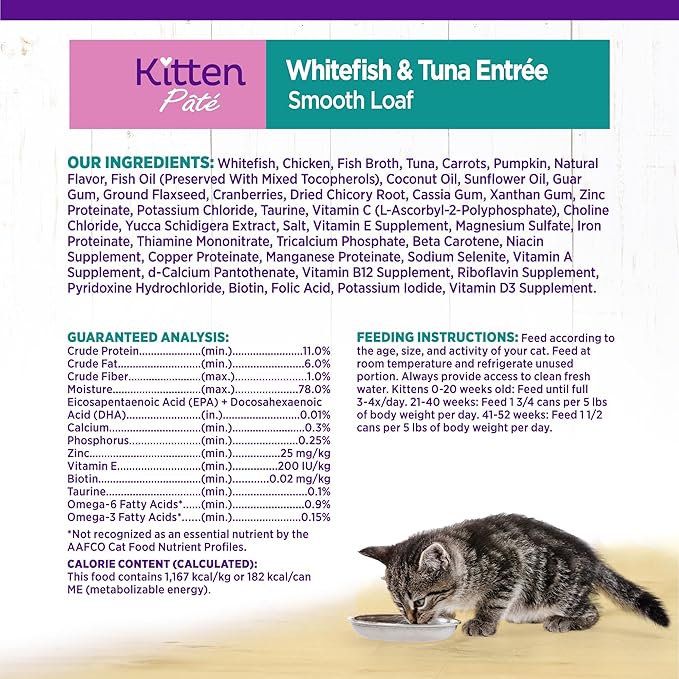 Wellness Complete Health Pate Kitten Wet Cat Food, Natural, Protein-Rich, Grain Free, 5.5 Ounce, 24 Pack, (Whitefish & Tuna)
