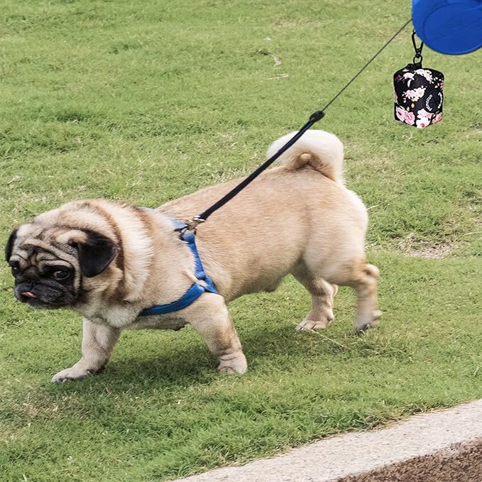 Petmolico Dog Poop Bag Holder Leash Attachment, Dog Waste Bag Dispenser Zippered Pouch, Fits Any Leash, Includes Free Roll of Poop Bags Dispenser - 2 Pack, Colorful Leopard