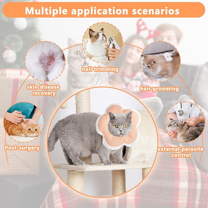 Cat Cone Collar Soft, Waterproof Cats Cones to Stop Licking After Surgery, Adjustable Soft Elizabeth Cats Collars for Wound Healing, Flower Shape Cat Recovery Collar (Pastel Orange, Small)