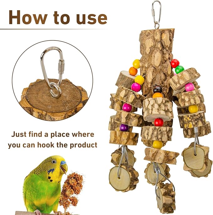 MYFAMIREA Parrot Chewing Toys Bird Toys Natural Wood Bird Toys Parakeet Cage Hammock Hanging Toy for Parrots, Cockatoos, African Grey, Cockatiels Small and Medium Birds