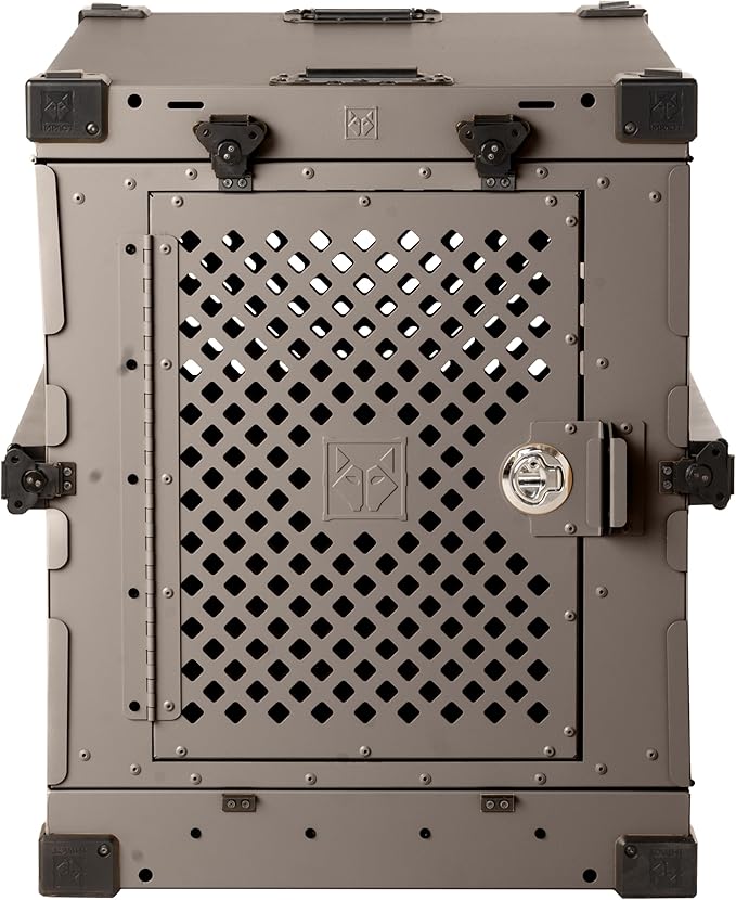 Impact Collapsible Dog Crate - Foldable Hard Crate for Medium Dogs - Heavy Duty Travel Kennel with Powder-Coated Aluminum - Quick Setup for Indoor & Outdoor (Gray, 30" (30.5" L x 20.5" W x 26" H))