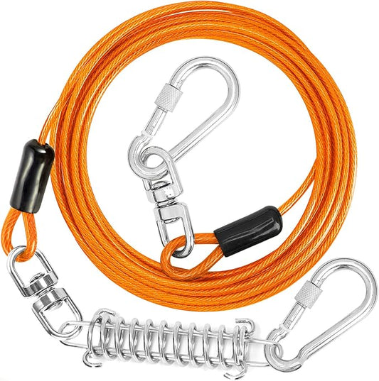 jenico Dog Tie Out Cable - 25ft Dog Lead for Yard - Heavy Duty Dog Chain with Shock Spring - Outdoor Tether Leash for Small Large Dogs Up to 500 lbs