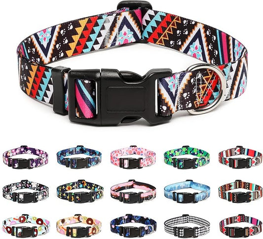 Mercano Adjustable Dog Collar - Special Design Patterns, Soft Nylon Comfortable Durable Pet Collar for Small Medium Large Dogs (S, Ethnic Pink)