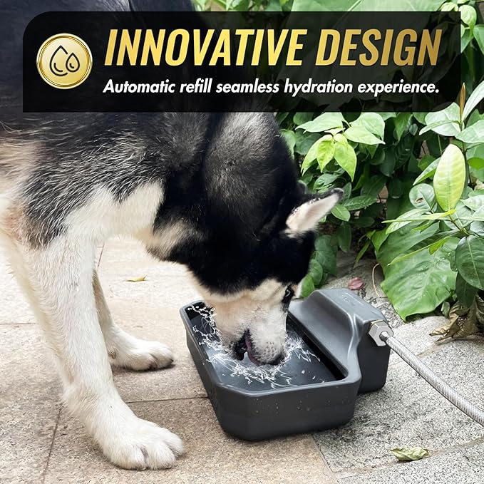 135OZ Automatic Water Dispenser for Large Dogs Patented Outdoor Dog Water Bowl Dispenser Automatic Dog Feeder Fit 3/4'' GHT Faucet Dog Waterer Include Water Hose Extra-Large Drinking Area