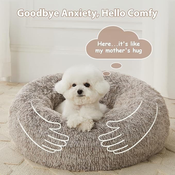 WNPETHOME Calming Dog Beds for Large Dogs, Anti-Anxiety Donut Large pet Bed, Fluffy Faux Fur Plush Dog Bed，Warming Cozy Soft Round Lagre Pet Beds for Jumbo Dogs, Cat Cuddler Cushion Pad