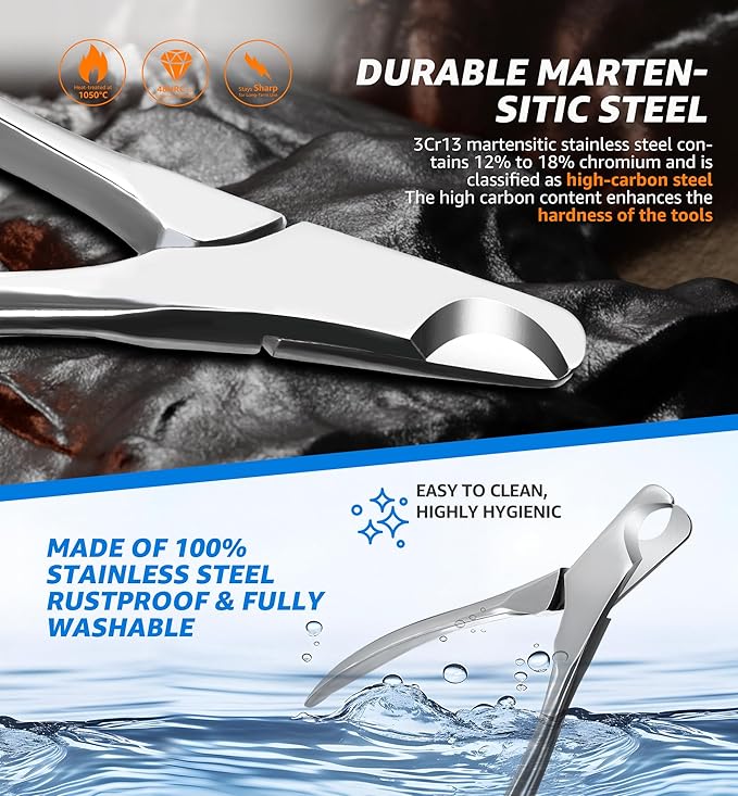 Pet Nail Clippers for Large Dogs, Wide-Opening Dog Nail Trimmer with All-Steel Material Sharp Durable Blades Built-in Spring, Professional Grooming Tool with Free Nail File for All Dogs & Cats