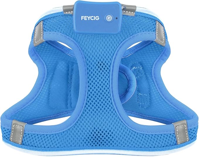 Light Up Dog Harness,Rechargeable LED Dog Harness for Small Medium Large Dogs,Reflective Lighted Safety Vest for Night Walking & Camping,Lightweight & Adjustable,Sky Blue,M