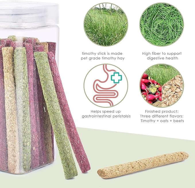 ERKOON Timothy Hay Sticks,Rabbit Chew Toys for Teeth Natural Molar Sticks Rabbits Treats for Bunnies, Chinchilla Guinea Pigs, Gerbil, Hamster (50 Pcs)