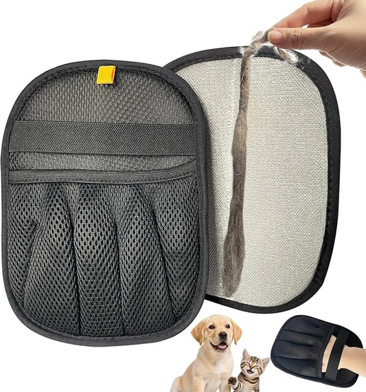 Pet Hair Remover Glove for Furniture, Reusable Dog and Cat Fur Removal Tool for Couch, 5-Finger Black, Lint Clean Glove for Carpet, Bedding, Clothes, Curtain, Pet Bed, Car Seats