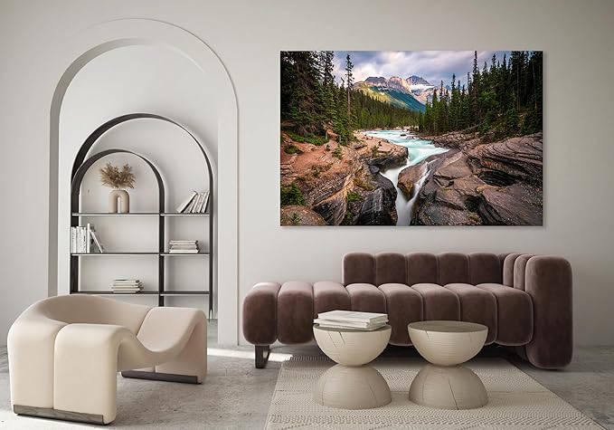 Nature Wall Art Prints - Ocean Forest Mountain Lake Canvas Landscapes - Small to Extra Large Living Room Bedroom Kitchen Bathroom Décor (Mountain River Waterfall, 16L" x 24W")