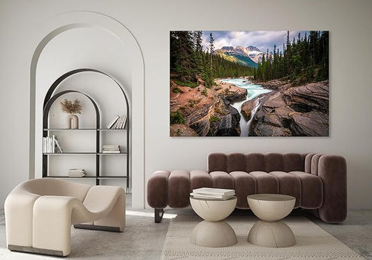 Nature Wall Art Prints - Ocean Forest Mountain Lake Canvas Landscapes - Small to Extra Large Living Room Bedroom Kitchen Bathroom Décor (Mountain River Waterfall, 20L" x 30W")
