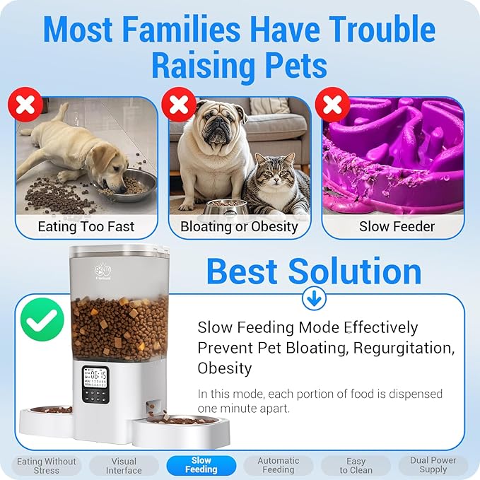 Automatic Cat Feeder with Slow Feed for 2 Cats: Timed Automatic Dog Feeder with Information Visualization Interface, Cat Food Dispenser for Multiple Pets, Detachable for Easy Cleaning-29 Cup