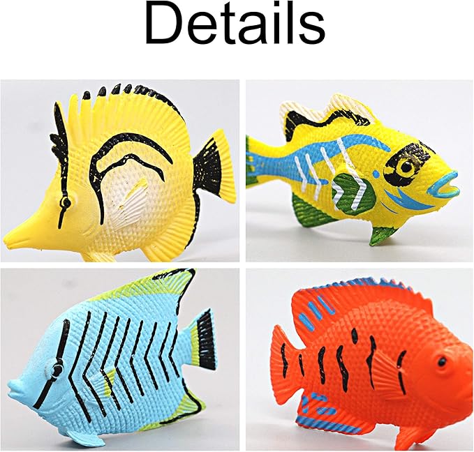 HAPTIME 12PCS Tropical Fish Toys Set, Pastic Cute Sea Life Creatures Learning Educational Toy Party Favors for Boys, Girls, Kids