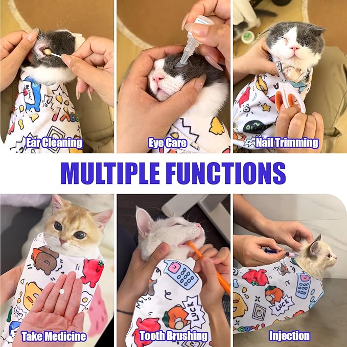 XANGNIER Cat Wrap for Grooming,Cat Restraint Wrap for Cutting Nails,Fabric Burrito Wrap for Nail Clipping, Anti-Scratch, Anti-Escape,Multifunctional Swaddle Wrap Pet Tool (20.8 x 20.8 Inch)