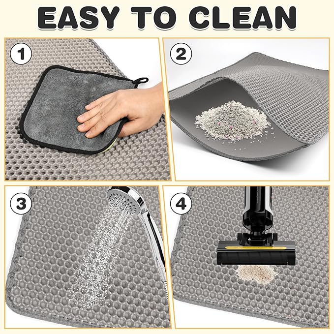 Cat Litter Mat Double Layer Waterproof Urine Proof Trapping Mat 1 Pack (Gray, 30x24 Inch)