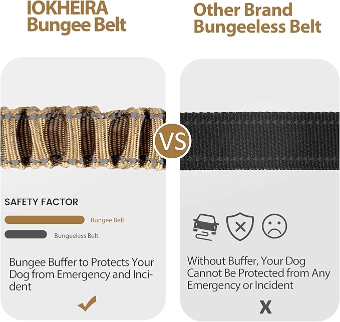 IOKHEIRA Dog Seatbelt, Universal Reflective Bungee Dog Car Harness with Hook Latch & Seatbelt Buckle, Swivel Aluminum Carabiner, Green