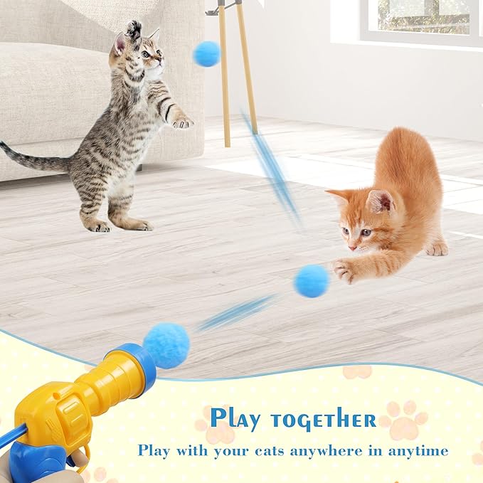 Mewlmart Interactive Cat Toys Cat Ball Launchers Enrichment Toys Pom Pom Balls50 Balls 1.2IN