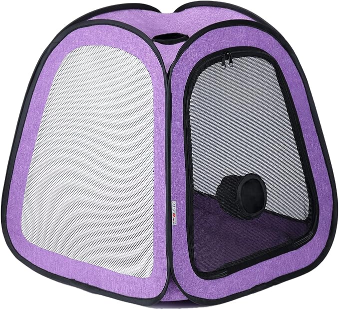 PetDogCatDrying Box Waterproof Anti-Hair Flying Portable Cat Cage Kennel Portable Foldable Cat Drying Room Pet Dry Room Pet HairDryerClean Grooming House Dryer Cage for Cats/Dogs (Trapezoid Purple)