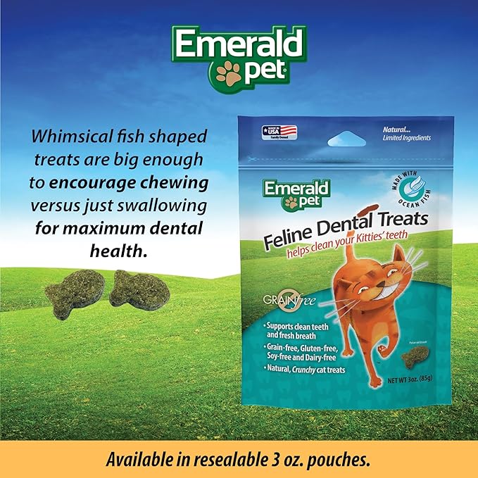 Feline Dental Treats — Tasty and Crunchy Cat Dental Treats Grain Free — Natural Dental Treats to Clean Cat Teeth, Freshen Cat Breath, and Reduce Plaque and Tartar Buildup — Ocean Fish Treats, 3 oz
