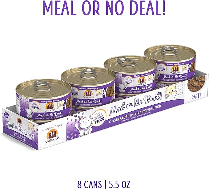 Weruva Wet Cat Food, Meal or No Deal with Chicken and Beef Pate, 5.5oz Can, Pack of 8
