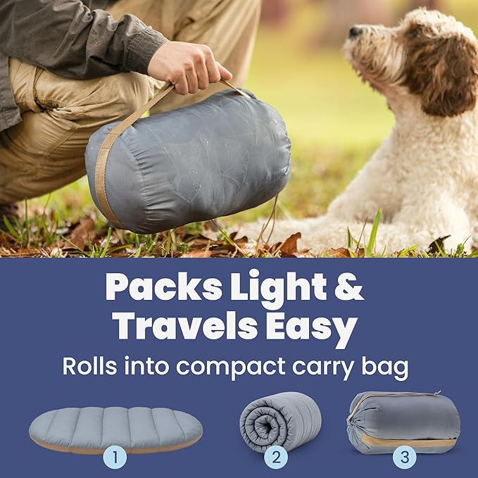 Travel Dog Bed (42" x 30") – Foldable, Packable Camping Dog Bed – Water Resistant, Cozy & Durable Mat with Soft Padding – Compact, Portable & Machine Washable – Large & Small Breeds – Grey