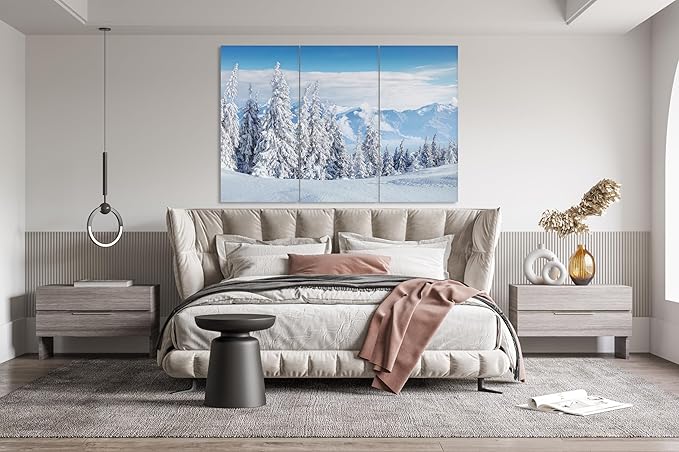 Nature Wall Art Prints - Ocean Forest Mountain Lake Canvas Landscapes - Small to Extra Large Living Room Bedroom Kitchen Bathroom Décor (Snow Covered Trees on Mountain, 47L" x 71W" - 3 panels)