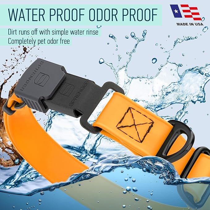 Dogline Biothane Waterproof Dog Collar with Herm Sprenger Black Stainless Steel Quick Release Buckle – Heavy Duty Tactical Durable Collar for Dogs – Comfortable, Safe Pet Collar W 1" L15-25 Tangerine