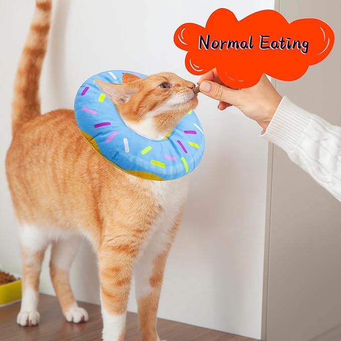 Cat Cone Soft Collar,Adjustable Cat Recovery Collars Kitten Cones to Stop Licking, Cute Donut Neck Collar After Surgery, Elizabethan Kittens Protective Cones After Spay (Donut Blue, Large)