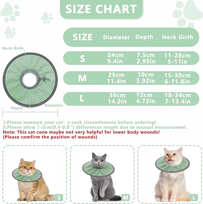 Lightweight Cat Cone Collar Soft, Soft Comfortable Cat Recovery Collar After Surgery, Elizabethan E Collar for Cats, Cone for Cats to Stop Licking (Mint Green, Small)