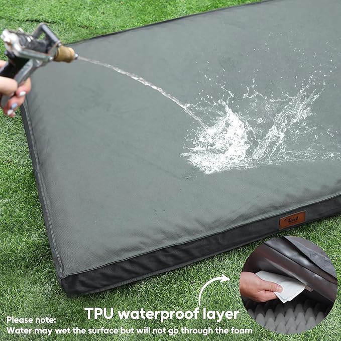 Orthopedic Dog Bed for Large Dogs, Big Waterproof Dog Bed Washable Pet Bed for Large Sized Dogs with Egg Crate Foam Pet Bed Mat, Removable Oxford Cooling Cover, Grey