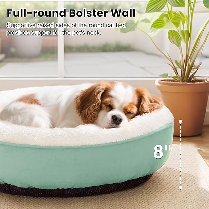 Love's cabin Round Donut Cat and Dog Cushion Bed, 25in Pet Bed for Small or Medium Dogs, Anti-Slip & Water-Resistant Bottom, Soft Durable Fabric Pet Beds, Washable Calming Cat & Dog Bed Teal