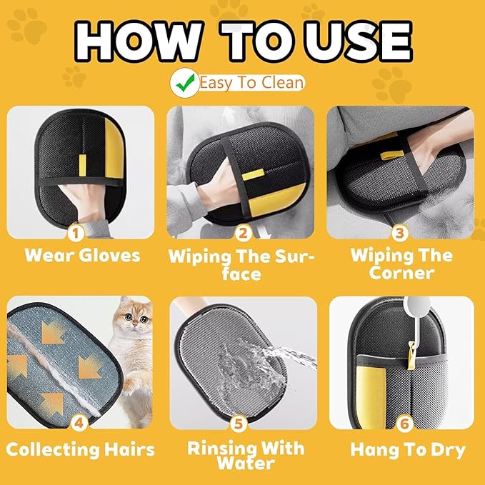 Pet Hair Removal Gloves Brush, Reusable Cat Dog Electrostatic Hair Remover Grooming Glove Tool (1 Pack Black)