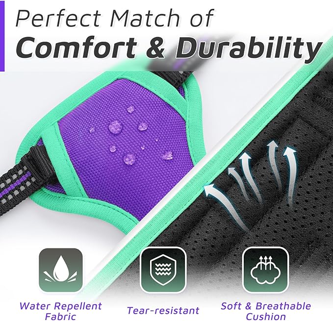 Eagloo Dog Harness for Large Dogs, No Pull Service Vest with Reflective Strips and Control Handle, Adjustable and Comfortable for Walking, No Choke Pet Harness with 2 Metal Rings, Purple & Green, XL