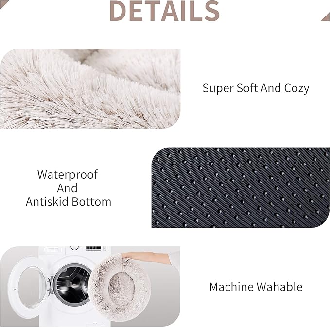 Love's cabin Calming Cat Bed for Indoor Cats, Anti-Anxiety Donut Round Dog Bed, Fluffy Faux Fur Washable Pet Bed for Small Medium Dogs and Cats,Tie-Dye/Coffee,20in