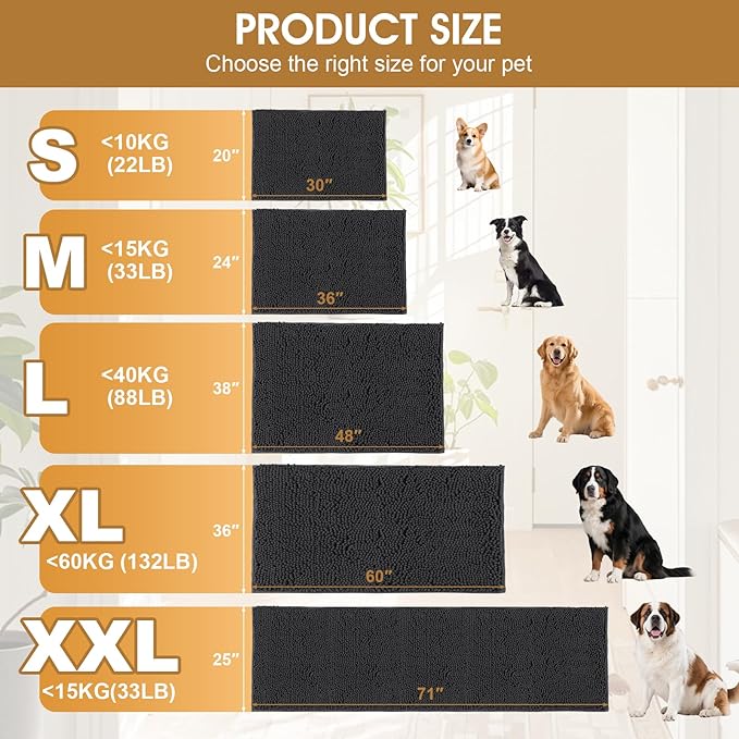 IM HOME Extra Large 71" x 25" Dark Grey Dog Door Mats for Muddy Paws, Chenille Absorbent Dog Mat, Non Slip Heavy Mud Mat for Dogs, Soft Pet Bed Mat for Entryway, Mud Paws, Inside Floor