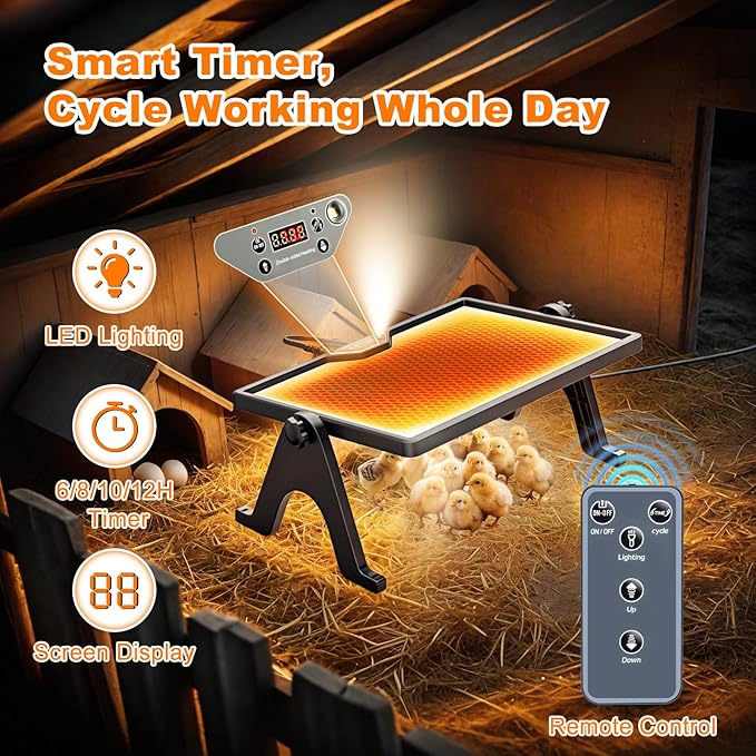 Pawaboo 6-in-1 Chicken Brooder Box for Chick Starter Kit, Includes Pet Cage Tent, Brooders Heating Plate, Chicks Perch, Feeder and 1.1L Chick Waterer, Baby Chicks Supplies (Brooder Set)