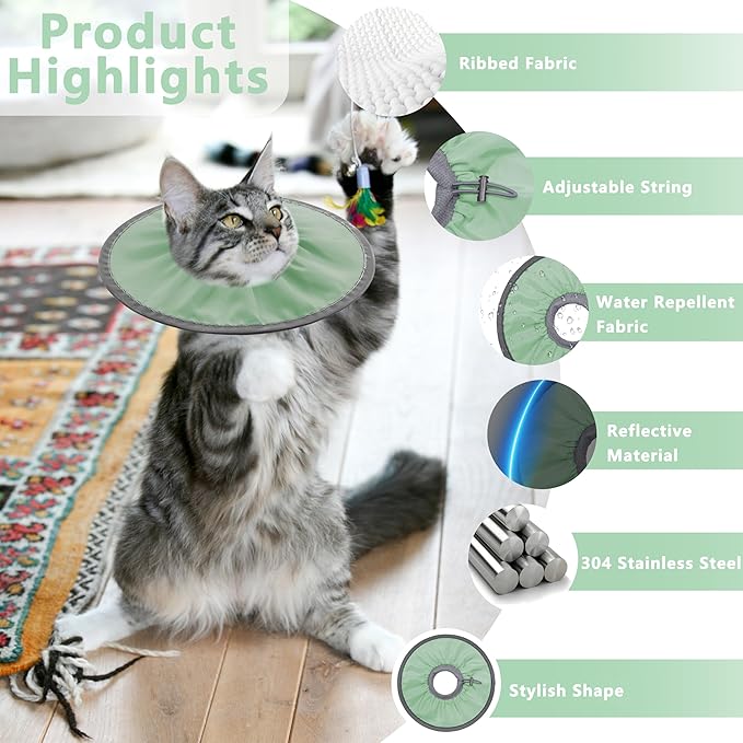 Lightweight Cat Cone Collar Soft, Soft Comfortable Cat Recovery Collar After Surgery, Elizabethan E Collar for Cats, Cone for Cats to Stop Licking (Mint Green, Large)
